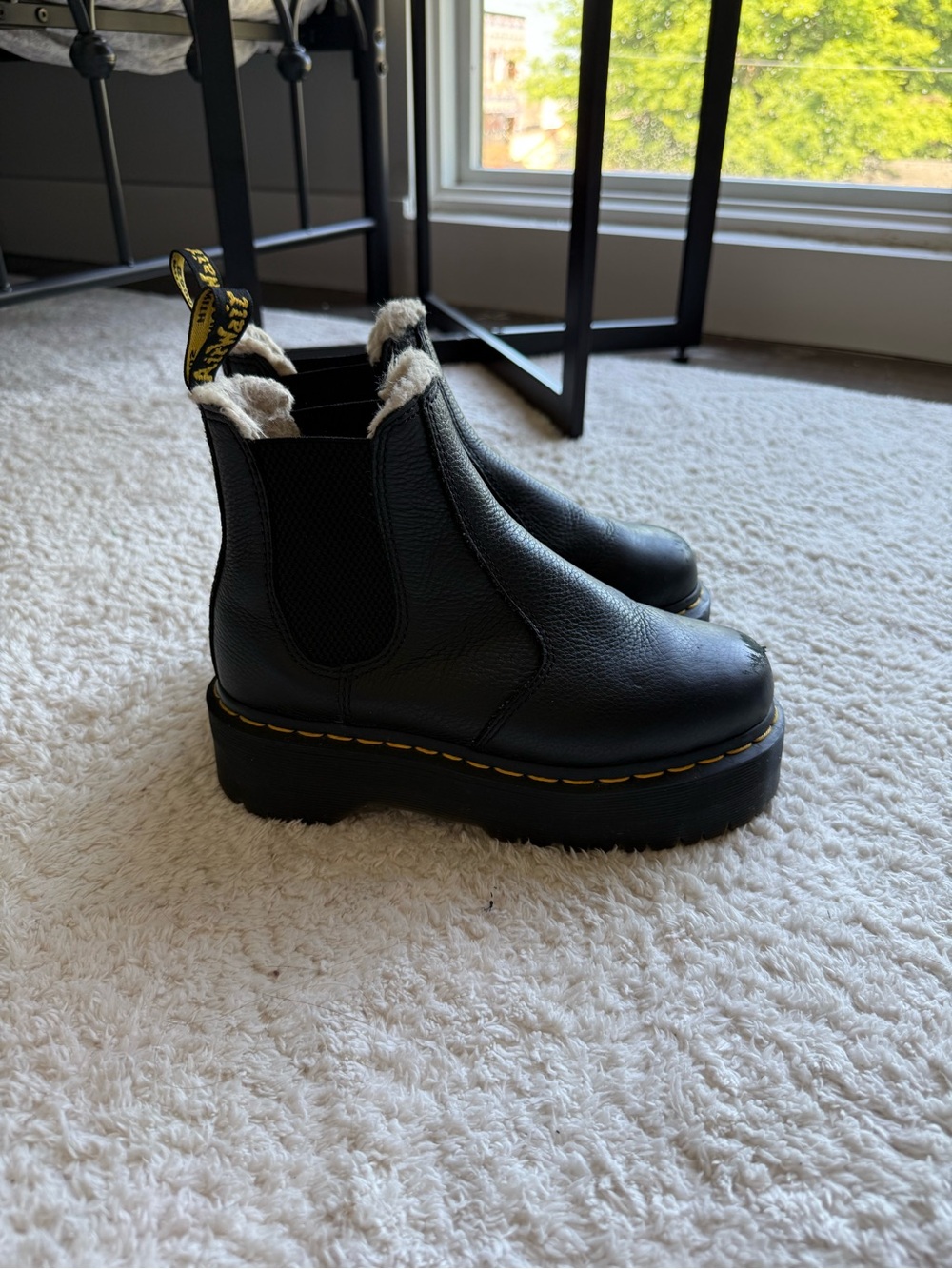 Dr. Martens Faux Fur Lined Black Platform Chelsea Boots